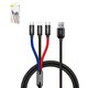 USB кабель Baseus Three Primary Colors, USB тип-C, USB тип-A, micro-USB тип-B, Lightning, 120 см, 3,5 А, чорний, #CAMLT-BSY01
