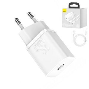 Сетевое зарядное устройство Baseus Super Si, 20 Вт, Quick Charge, белый, c кабелем USB тип C к Lightning для Apple, 1 порт, #TZCCSUP B02