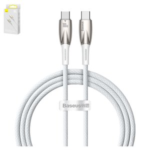 USB кабель Baseus Glimmer, 2xUSB тип C, 100 см, 100 Вт, белый, с индикатором, в нейлоновой оплетке, #CADH000702