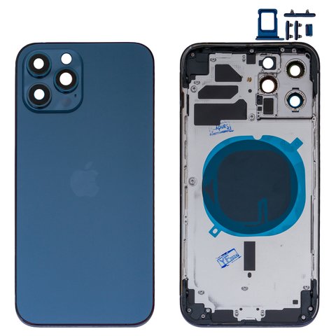 Корпус для iPhone 12 Pro Max, синій, з тримачем SIM карти, з боковими кнопками, High Copy, pacific blue