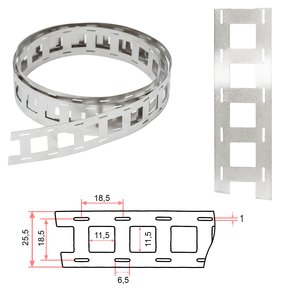 Лента никелевая для сварки аккумуляторов 18650 2P, 0,15 мм, 18,5 мм, 1 м, никелированная сталь
