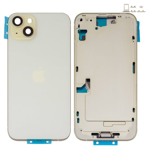Корпус для iPhone 15 Plus, желтый, с держателем SIM карты, с боковыми кнопками, Original PRC , EU version