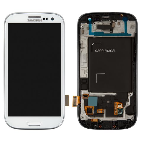 Дисплей для Samsung I9300i Galaxy S3 Duos, I9301 Galaxy S3 Neo, белый, с рамкой, Оригинал переклеено стекло 