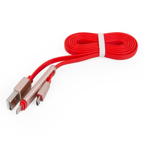 USB Cable micro USB, 2 in 1, USB type A, micro USB type B, Lightning, red 