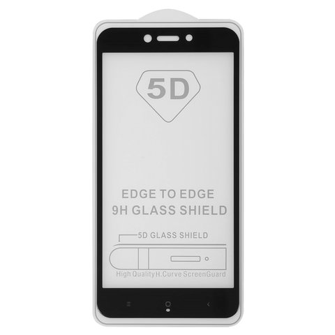 Tempered Glass Screen Protector All Spares compatible with Xiaomi Redmi 5A, 0,26 mm 9H, 5D Full Glue, black, the layer of glue is applied to the entire surface of the glass, MCG3B, MCI3B 