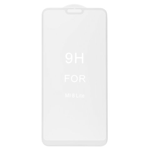 Tempered Glass Screen Protector All Spares compatible with Xiaomi Mi 8 Lite 6.26", 5D Full Glue, white, the layer of glue is applied to the entire surface of the glass, M1808D2TG 