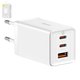 Mains Charger Baseus GaN5 Pro, (65 W, Quick Charge, white, with cable USB type C to USB type C, 3 outputs) #CCGP120202