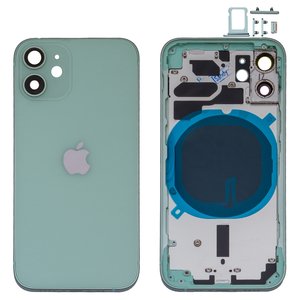 Housing compatible with iPhone 12 mini, green, with SIM card holders, with side buttons, green 