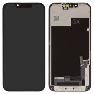 LCD compatible with iPhone 13, black, with frame, HC, without IC, OLED , GX OEM hard 