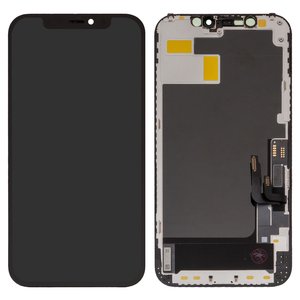 Pantalla LCD puede usarse con iPhone 12, iPhone 12 Pro, negro, con marco, HC, sin microchip, OLED , GK OEM hard