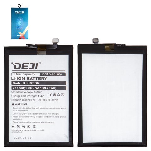 Batería Deji BL 49NX puede usarse con Infinix Smart 7 X6515 , Smart 9 X6532 , Li ion, 3.85 V, 5000 mAh