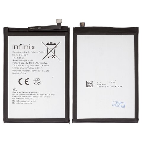 Batería BL 49GX puede usarse con Infinix Hot 11s, Hot 12 Pro X668C , Note 10 X693 , Note 11i, Note 11S X698 , Note 7 X690 , ZERO X Neo, Li Polymer, 3.85 V, 5000 mAh, Original PRC 