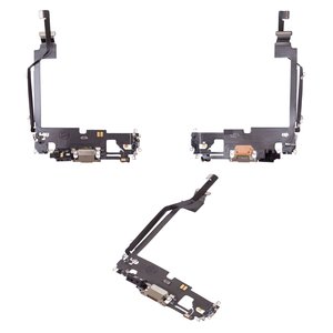 Шлейф для iPhone 12 Pro Max, коннектора зарядки, золотистый, с микрофоном, с компонентами, Original PRC 