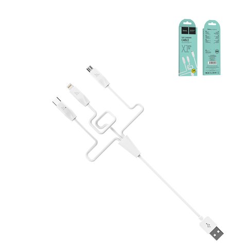 USB кабель Hoco X1, USB тип C, USB тип A, micro USB тип B, Lightning, 100 см, 2,4 А, білий, #6957531032069