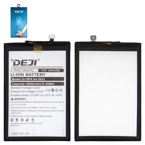 Аккумулятор Deji BL 49NT для Tecno Pop 7 BF6 , Spark Go 2023  BF7 , Spark Go 2024  BG6 , Li ion, 3,85 B, 5000 мАч