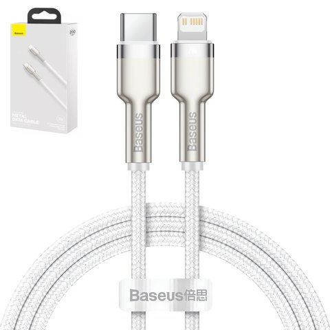 USB кабель Baseus Cafule Series Metal, USB тип C, Lightning, 200 см, 20 Вт, білий, в нейлоновому обплетенні, #CATLJK B02