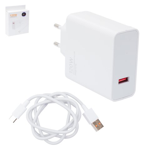 Сетевое зарядное устройство для Apple, 120 Вт, Quick Charge, белый, с USB кабелем тип C, 1 порт, service pack box
